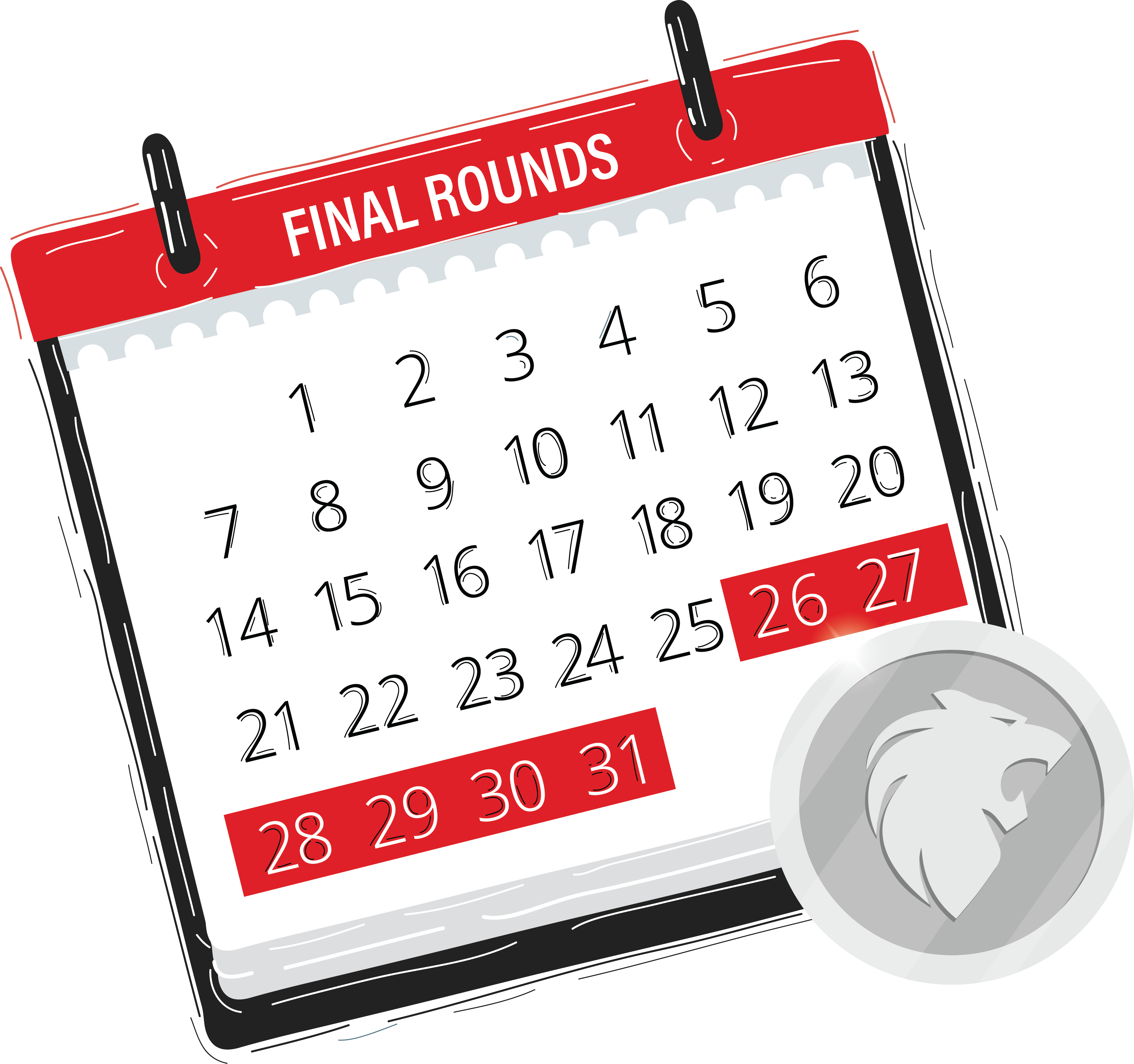 Calendar depicting the final rounds, starting on the 25th day of the month.